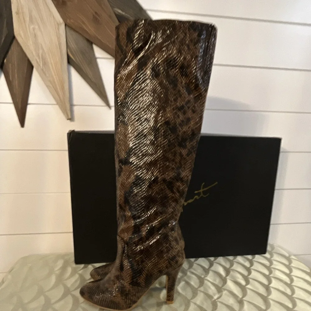 Vintage Colin Stuart Brown Snakeskin Slouch Knee High Boots NIB Size 6B Y2K